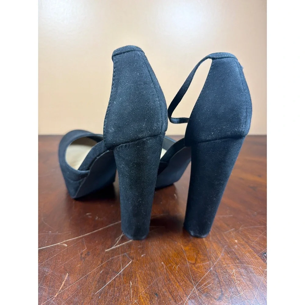 Shoedazzle‎ Womens Blk Faux Suede Platform Block Heel Ankle Strap Pumps Size 8.5